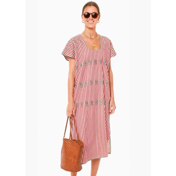 Tuckernuck Oversized Red Stripe Sullivan Embroidered Canvas Caftan Size XS - Picture 1 of 13